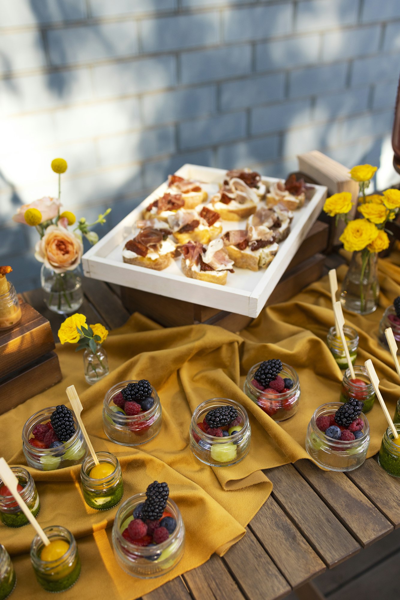 Backyard barbeque party at summer, elegant decoration, luxury catering